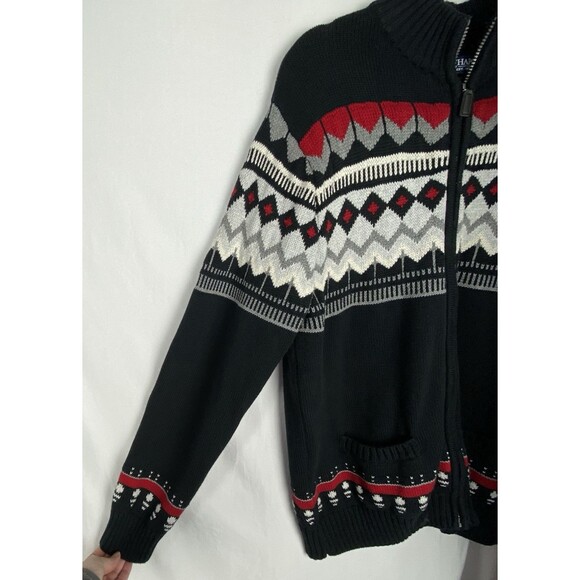 CHAPS Ralph Lauren Cardigan Sweater Mens L Fair Isle Full Zip Mock Neck Nordic - Picture 3 of 11